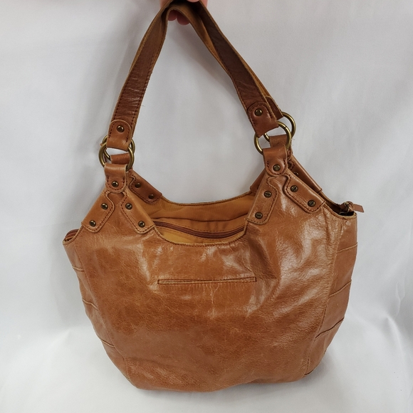 The Sak Leather Patterned Shoulder Bag Brown Leather Zipper Top - Picture 9 of 15